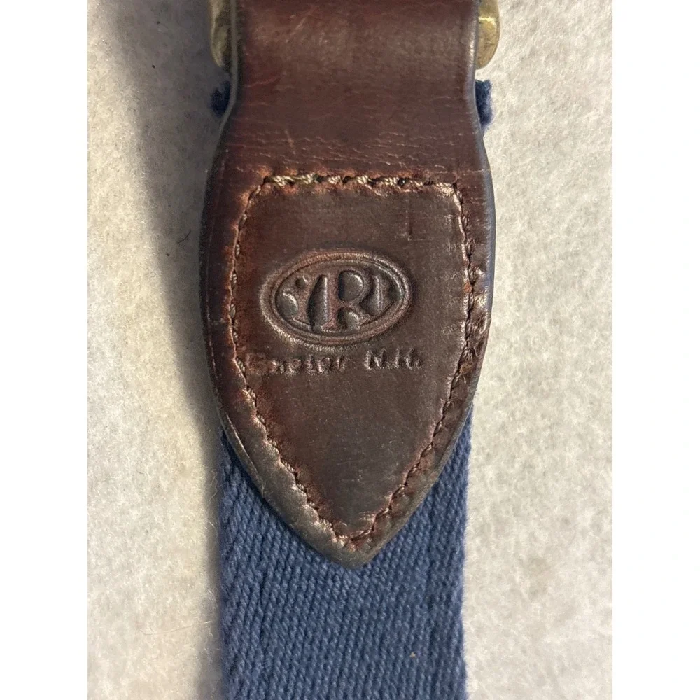YRI Exeter NH Surcingle Belt Mens 42 Blue Green Striped Leather‎ Brass Good